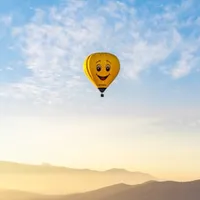 a hot air balloon with a smiley face on it
